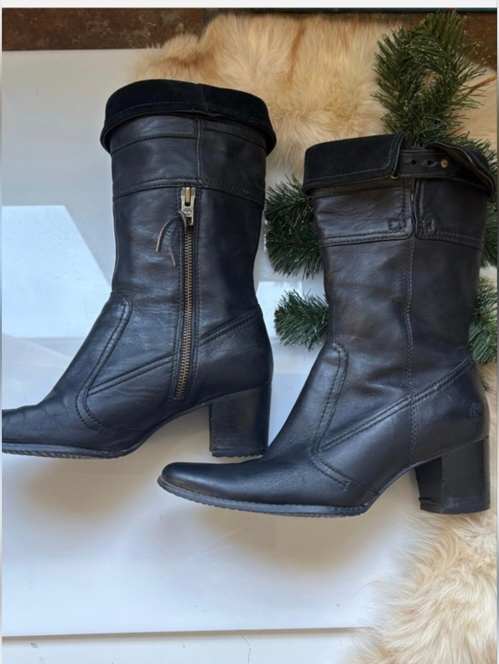 Rare Timberland Midcalf Leather Black Boots Vintage 8.5
